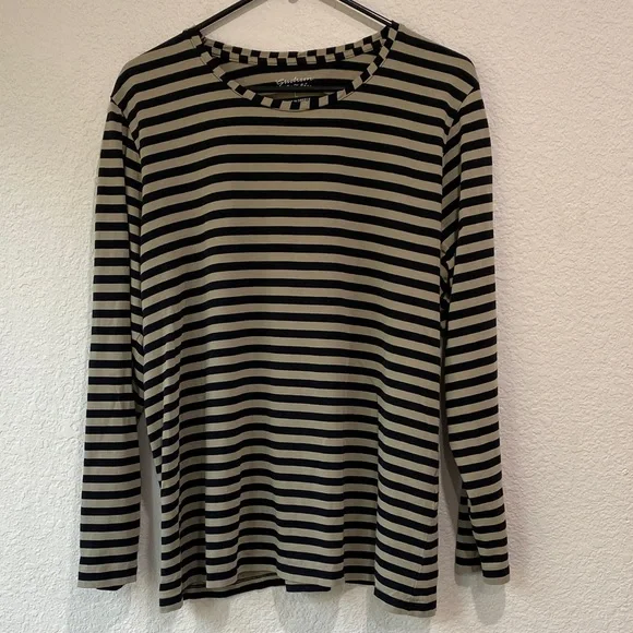 Gudrun Sjoden Essential Classic Black Tan Casual Striped Long Sleeve Shirt Top L - Picture 1 of 4